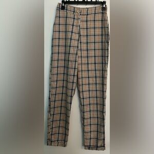 Nasty Gal Pants Womens 4 Beige Black‎ Plaid Polyester Blend Zip Fly Casual Wear